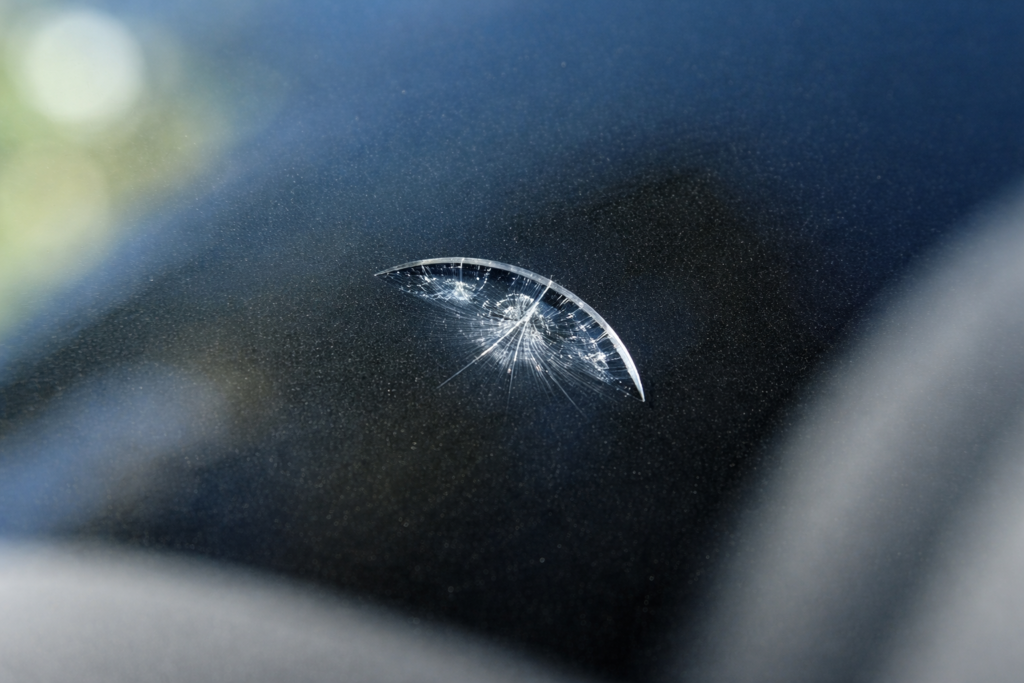 half-moon car windshield crack